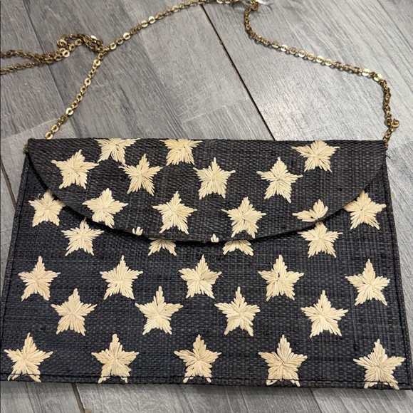 Dark  Gray and Cream Star Pattern Clutch - Picture 5 of 7